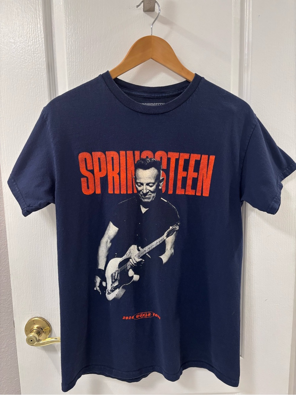 Bruce Springsteen 2024 World Tour Navy Graphic Band T-Shirt with Orange Print